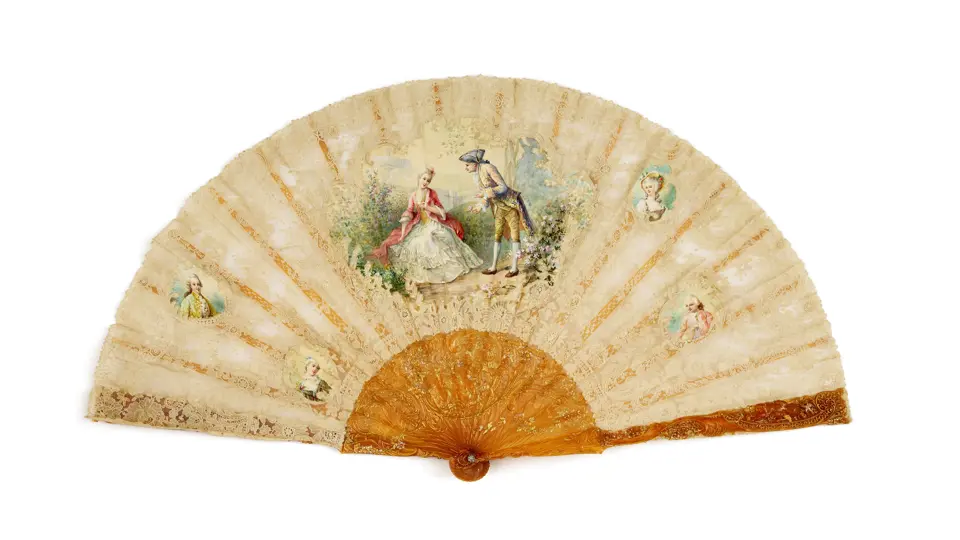Fan in ivory and Brussels lace, 1898